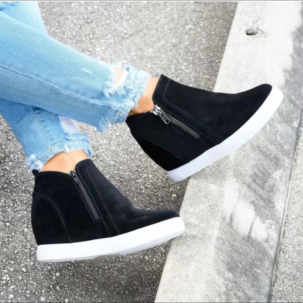 Black Wedge Suede Sneaker